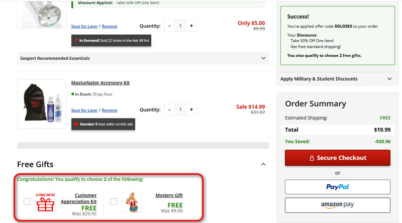 Adam & Eve 10 Free Gifts