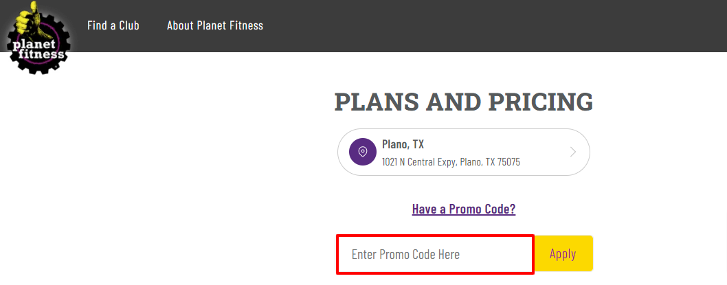 enter a Planet Fitness promo code