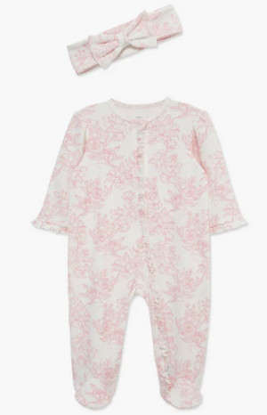 Rose Toile Cotton Footie & Headband Set