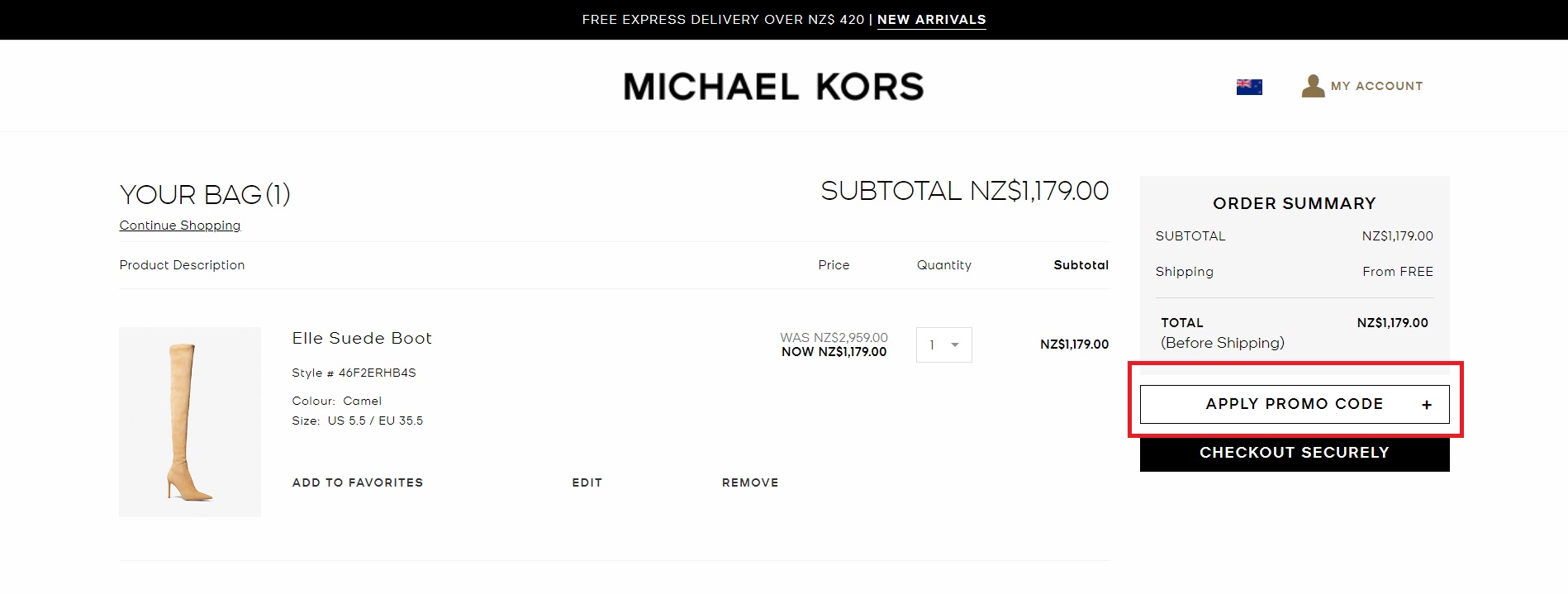 enter Michael Kors coupon code