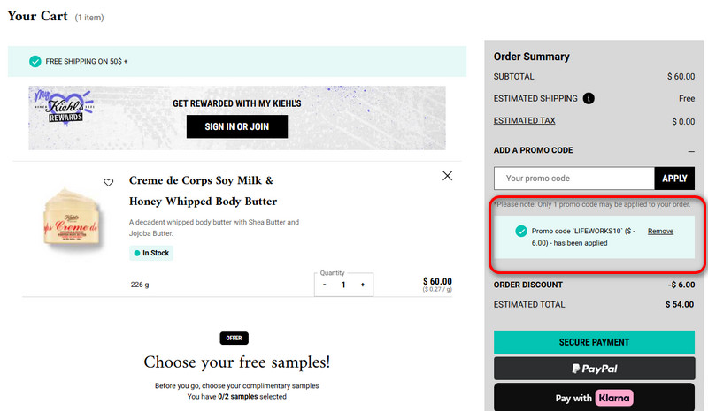 Kiehls Canada promo code 10% OFF