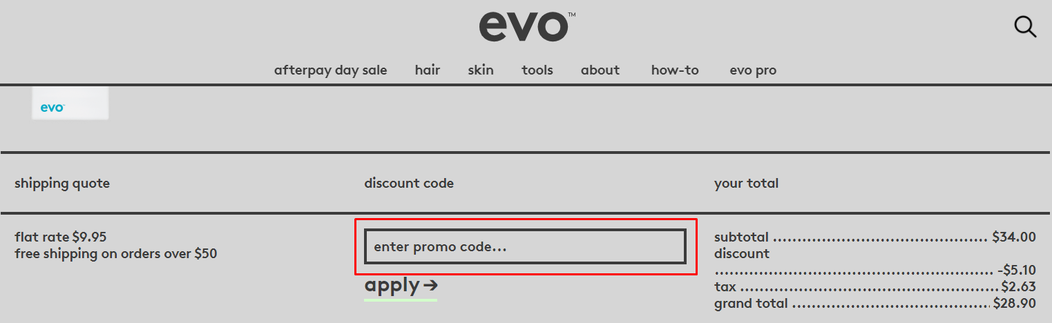 enter Evo promo code