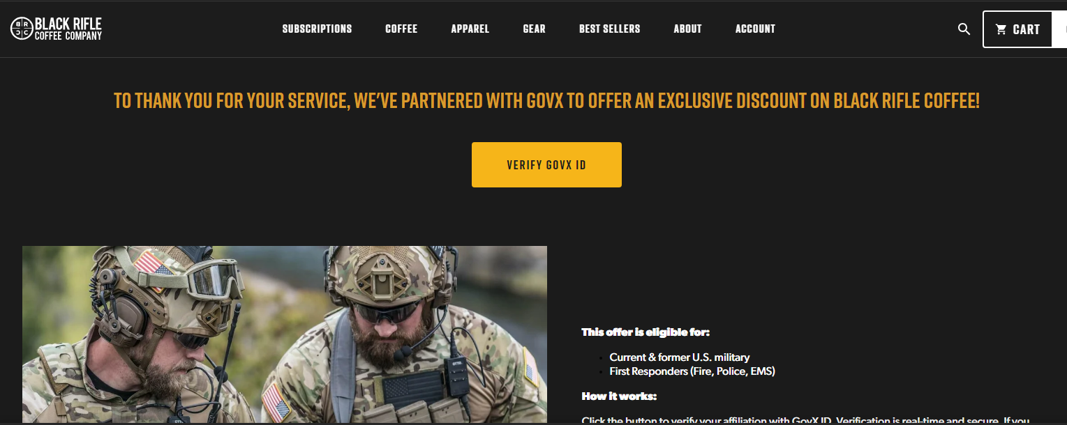 black rifle coffee military discount