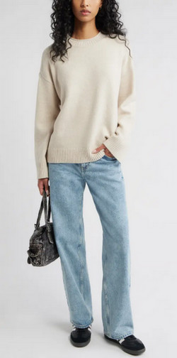 Open Edit Cotton Blend Crewneck Sweater