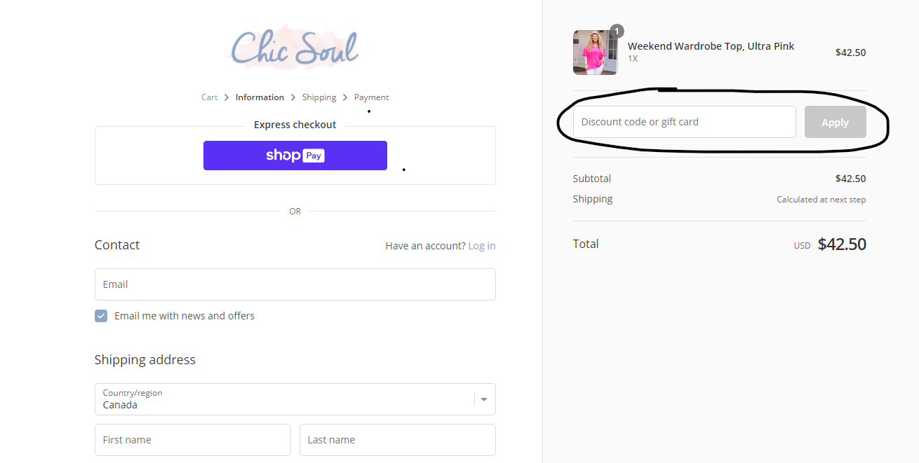enter Chic Soul coupon code
